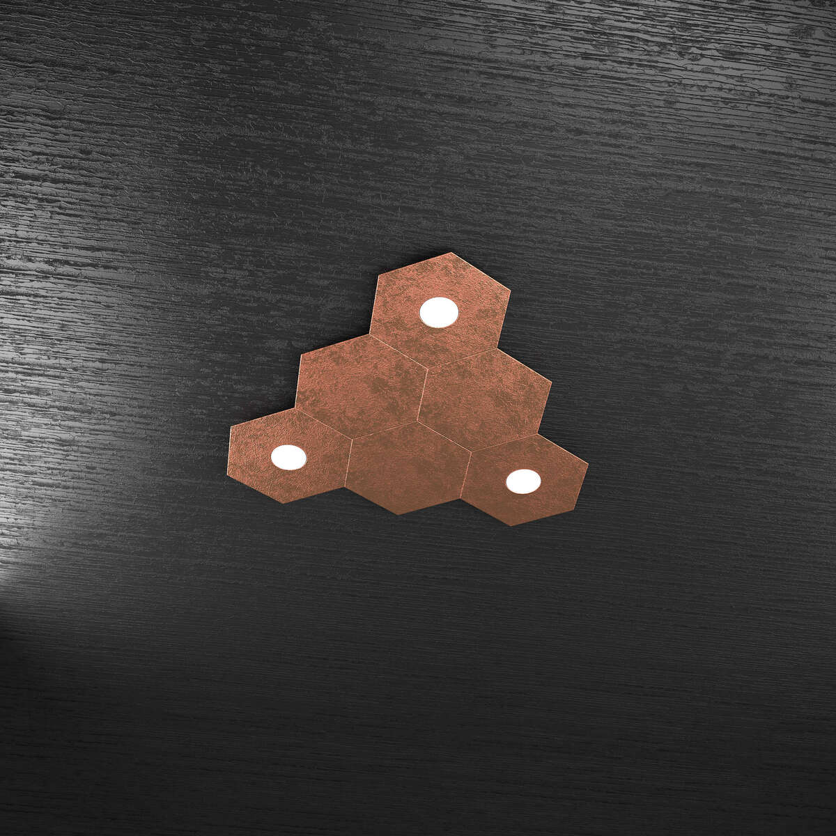 1142/3L3D-FR HEXAGON APPLIQUE/PLAFONIERA 3 LUCI + 3 DECORATIVO FOGLIA RAME