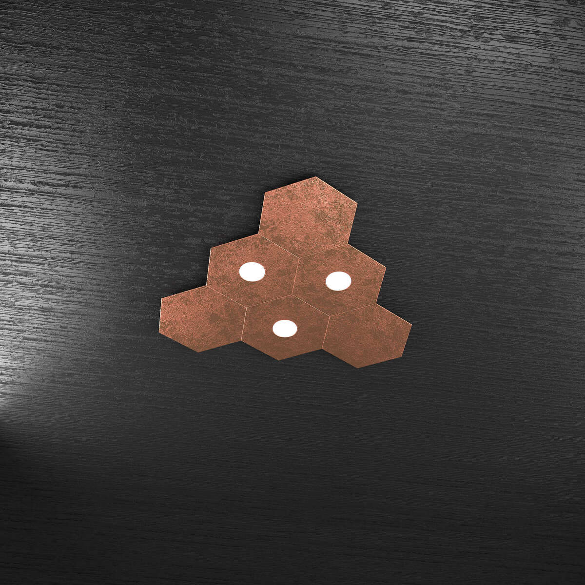 1142/3L3D-FR HEXAGON APPLIQUE/PLAFONIERA 3 LUCI + 3 DECORATIVO FOGLIA RAME