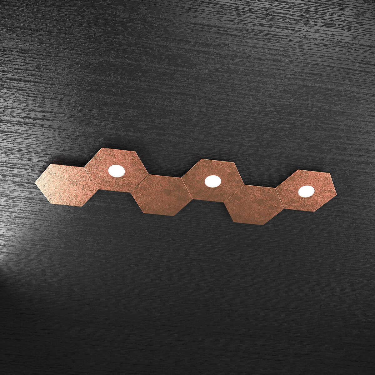 1142/3L3D-FR HEXAGON APPLIQUE/PLAFONIERA 3 LUCI + 3 DECORATIVO FOGLIA RAME