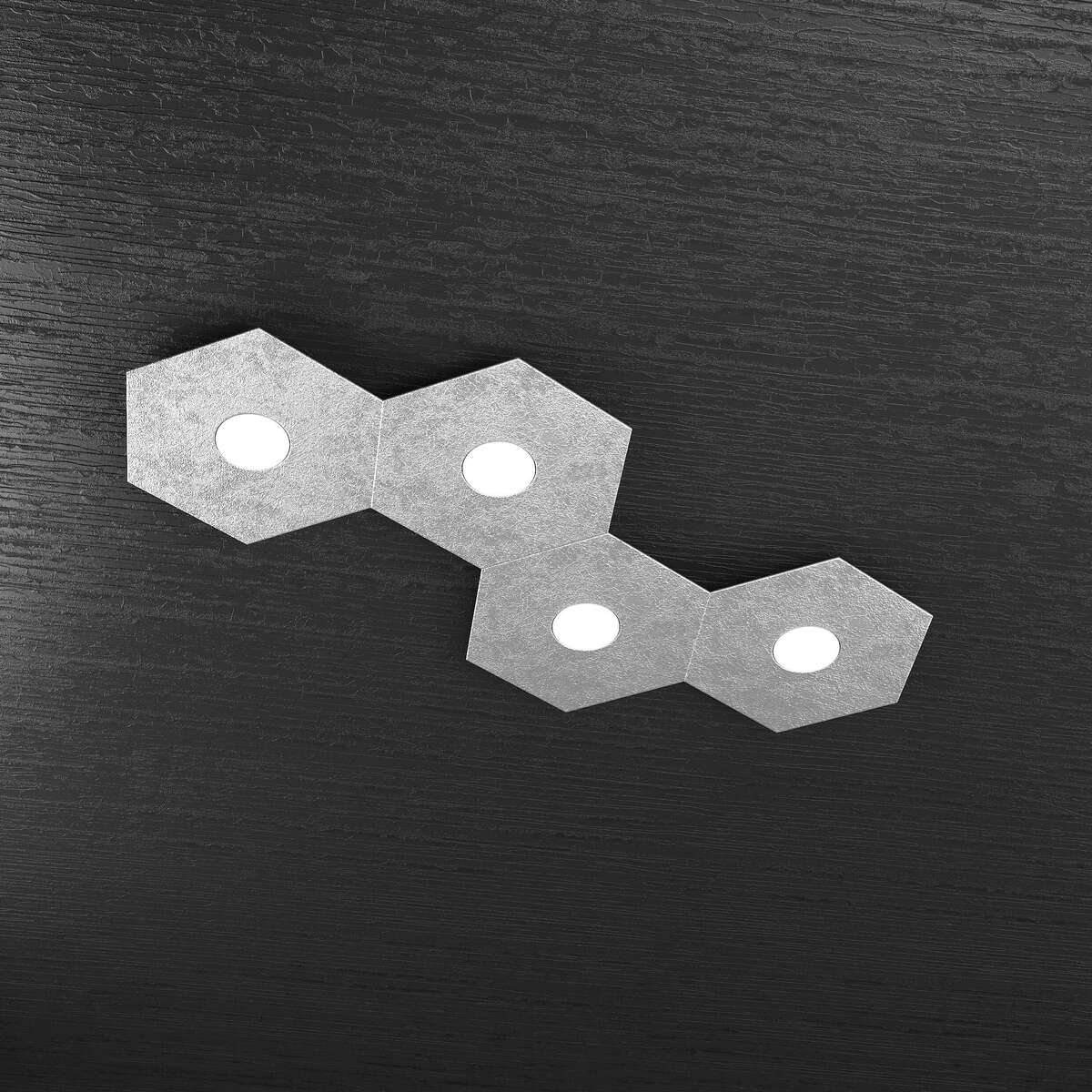 1142/4L-FA HEXAGON APPLIQUE/PLAFONIERA 4 LUCI FOGLIA ARGENTO