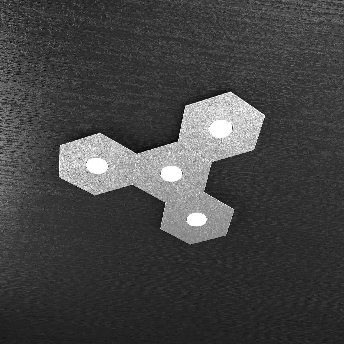 1142/4L-FA HEXAGON APPLIQUE/PLAFONIERA 4 LUCI FOGLIA ARGENTO