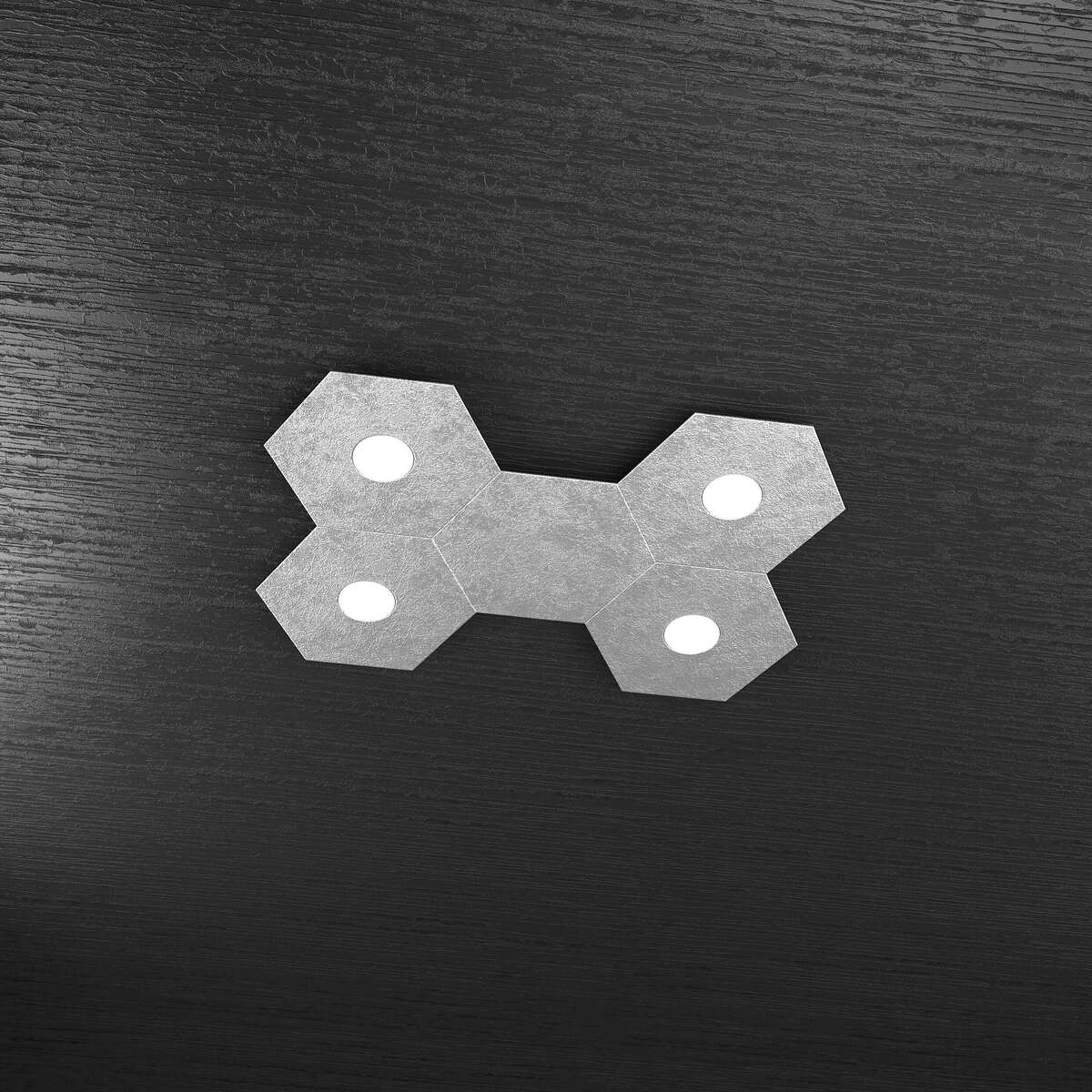 1142/4L1D-FA HEXAGON APPLIQUE/PLAFONIERA 4 LUCI + 1 DECORATIVO FOGLIA ARGENTO