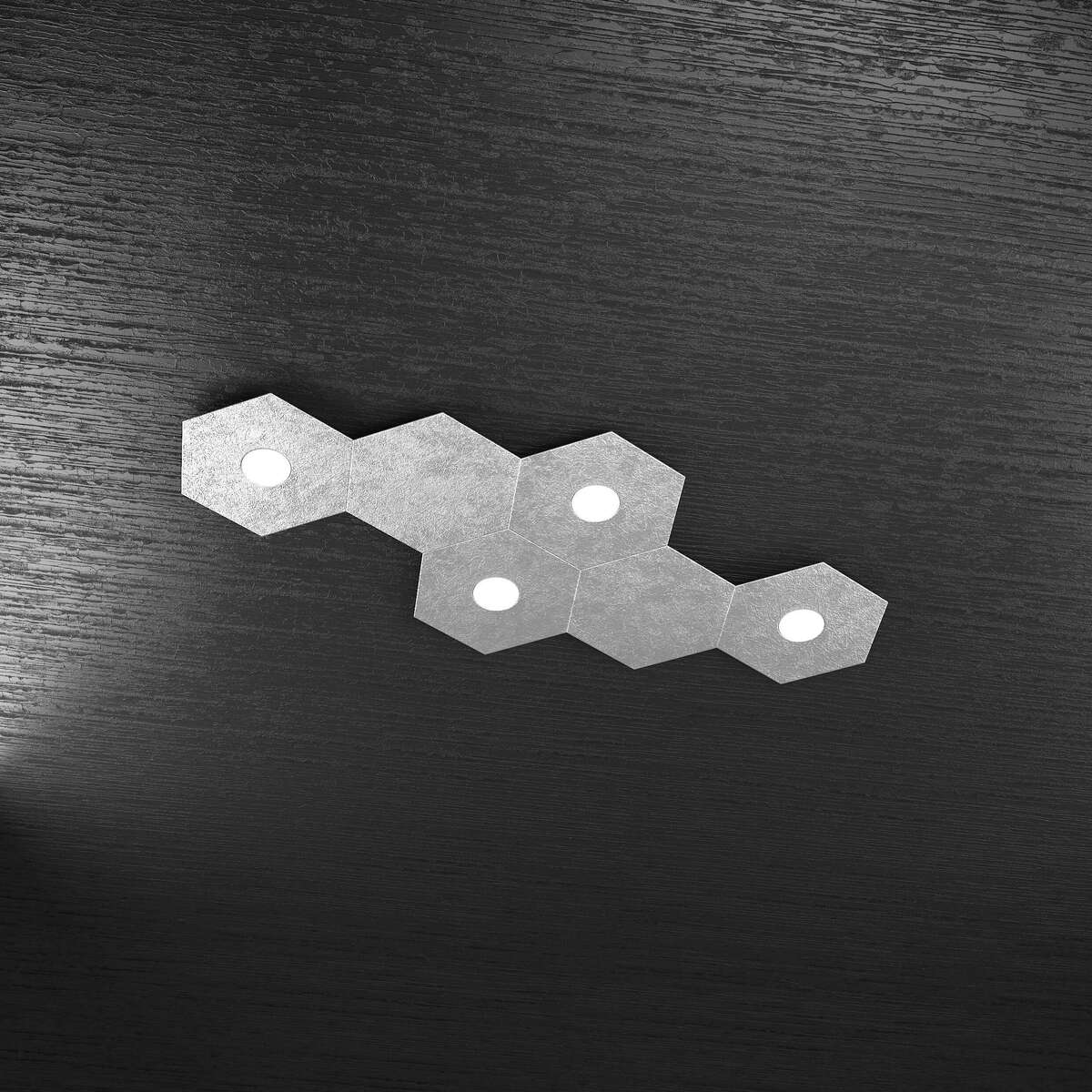1142/4L2D-FA HEXAGON APPLIQUE/PLAFONIERA 4 LUCI + 2 DECORATIVO FOGLIA ARGENTO