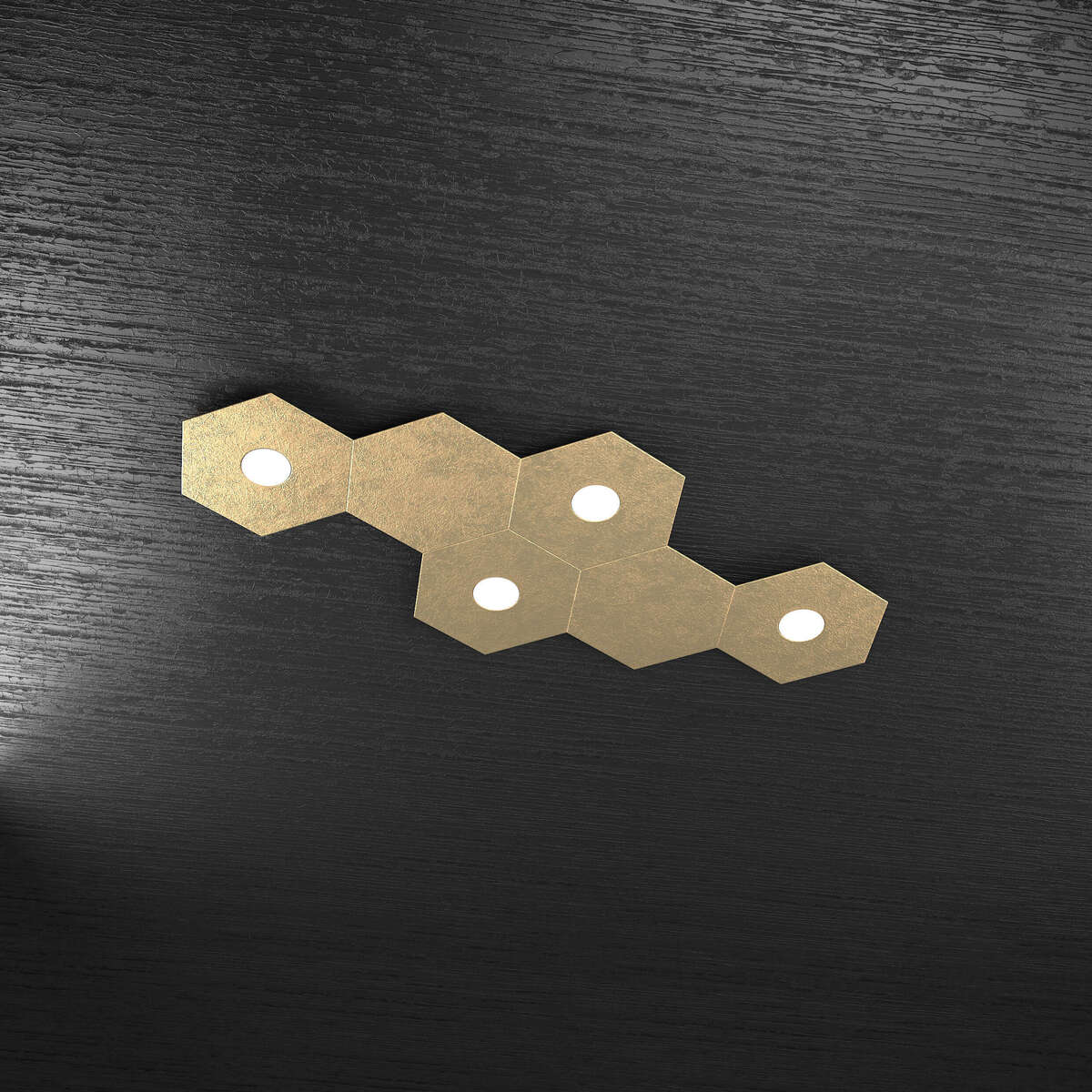 1142/4L2D-FO HEXAGON APPLIQUE/PLAFONIERA 4 LUCI + 2 DECORATIVO FOGLIA ORO