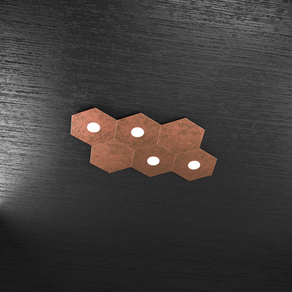 1142/4L2D-FR HEXAGON APPLIQUE/PLAFONIERA 4 LUCI + 2 DECORATIVO FOGLIA RAME