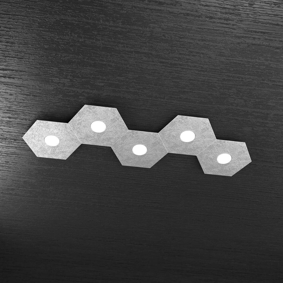 1142/5L-FA HEXAGON APPLIQUE/PLAFONIERA 5 LUCI FOGLIA ARGENTO