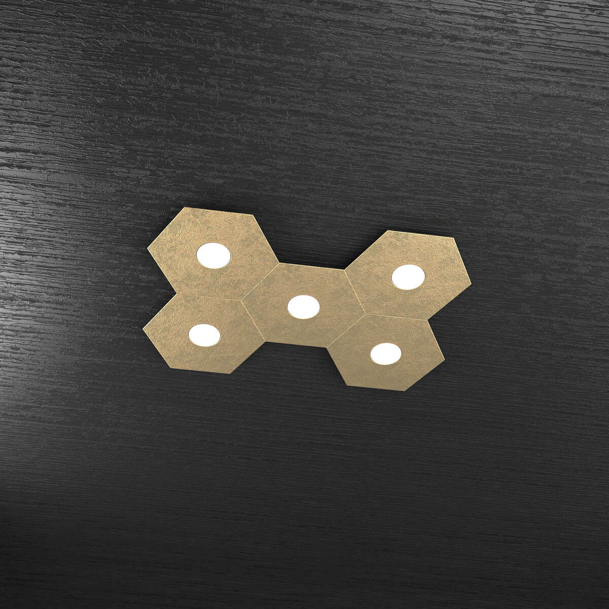 1142/5L-FO HEXAGON APPLIQUE/PLAFONIERA 5 LUCI FOGLIA ORO