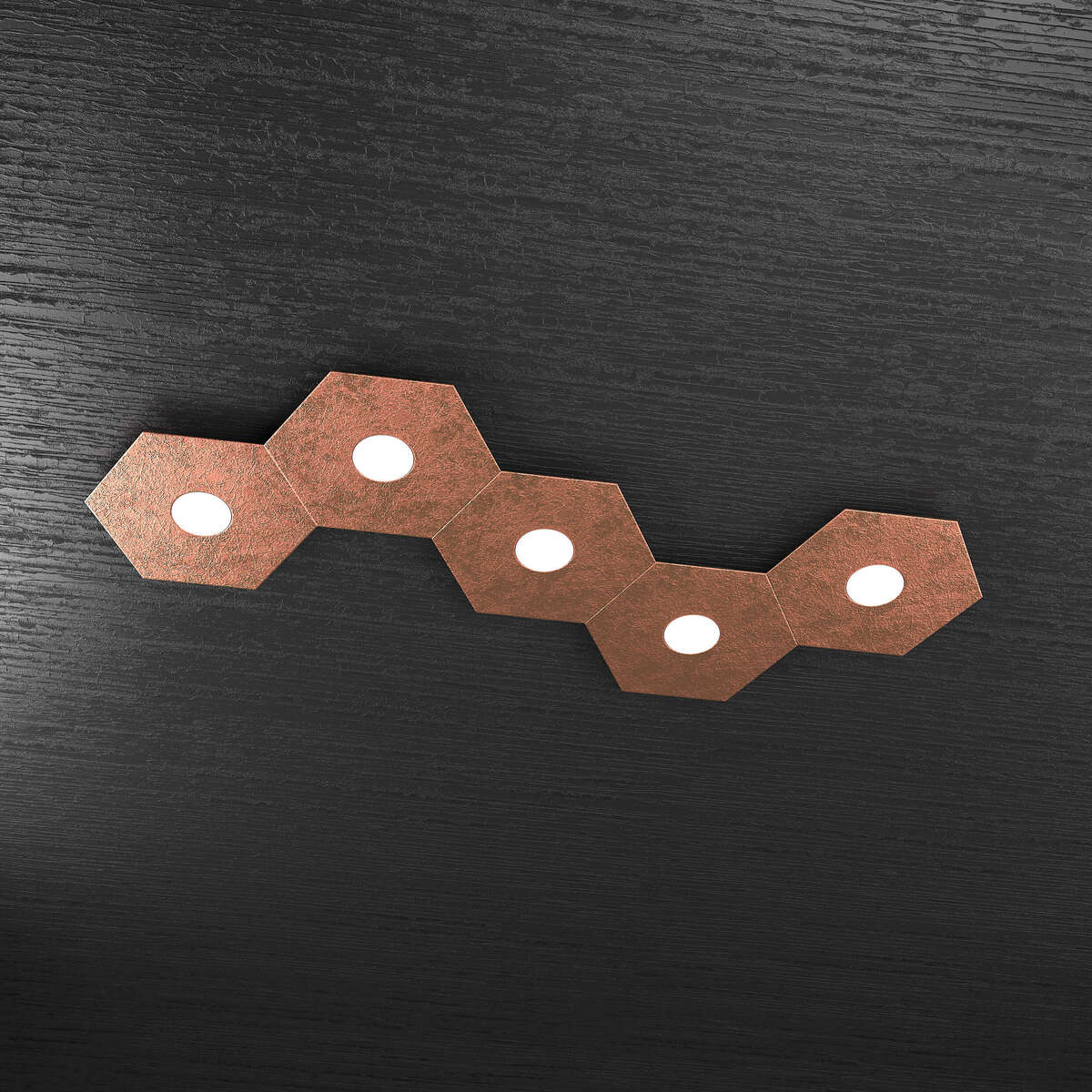 1142/5L-FR HEXAGON APPLIQUE/PLAFONIERA 5 LUCI FOGLIA RAME