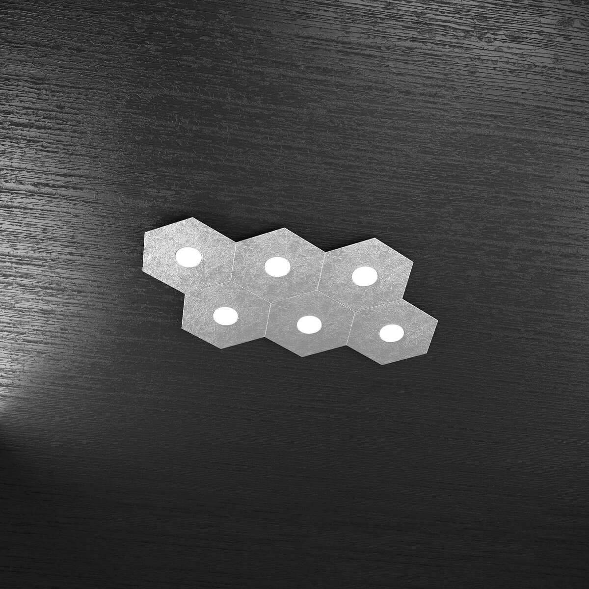 1142/6L-FA HEXAGON APPLIQUE/PLAFONIERA 6 LUCI FOGLIA ARGENTO