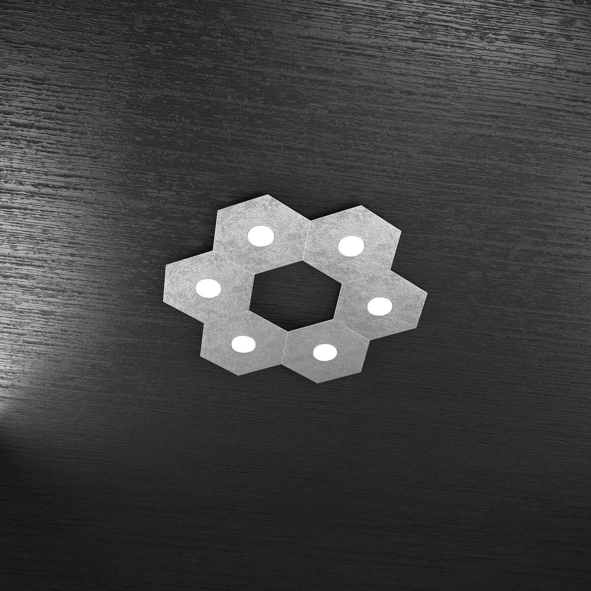 1142/6L-FA HEXAGON APPLIQUE/PLAFONIERA 6 LUCI FOGLIA ARGENTO