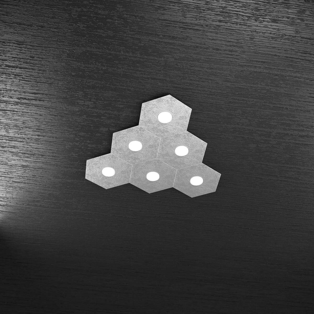 1142/6L-FA HEXAGON APPLIQUE/PLAFONIERA 6 LUCI FOGLIA ARGENTO
