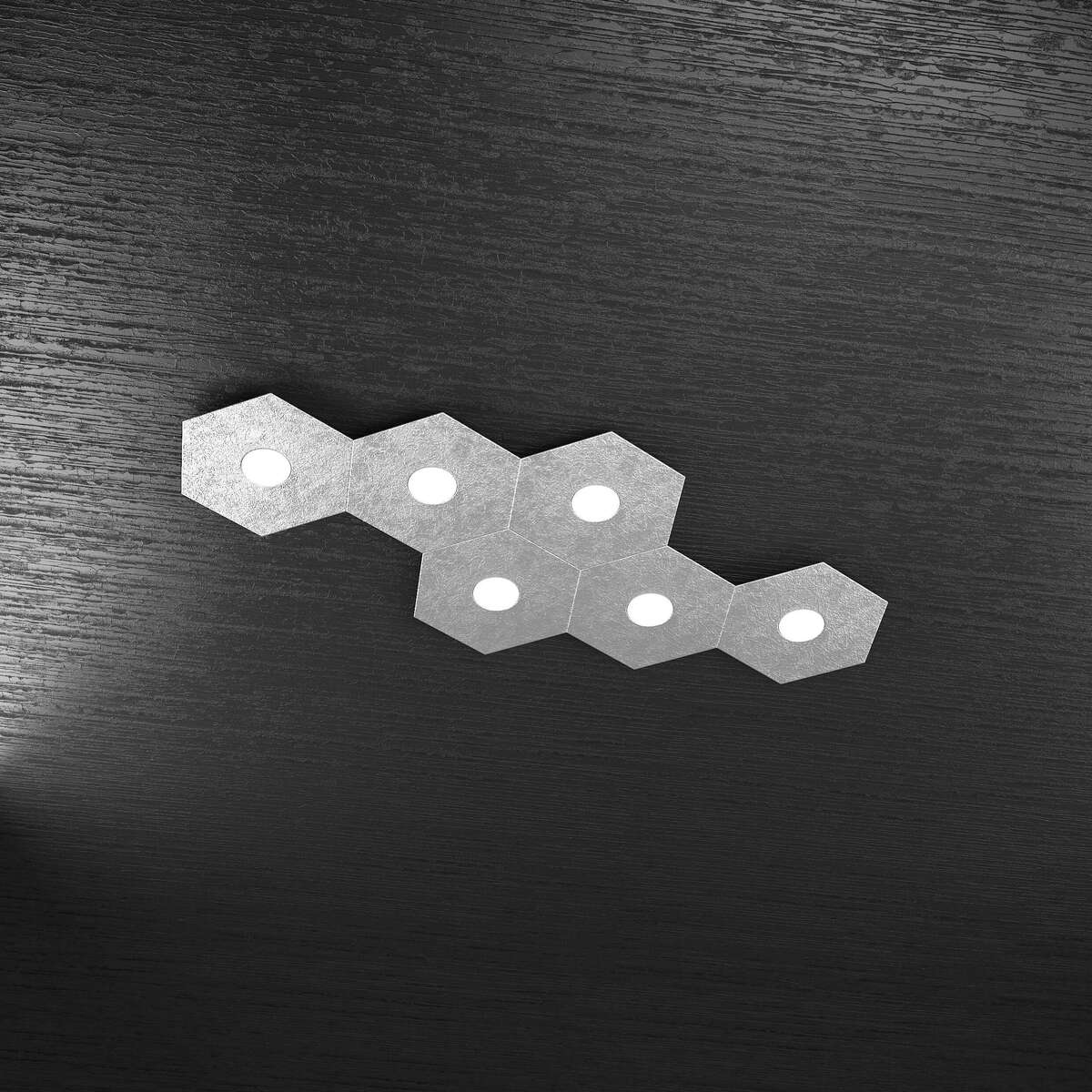 1142/6L-FA HEXAGON APPLIQUE/PLAFONIERA 6 LUCI FOGLIA ARGENTO
