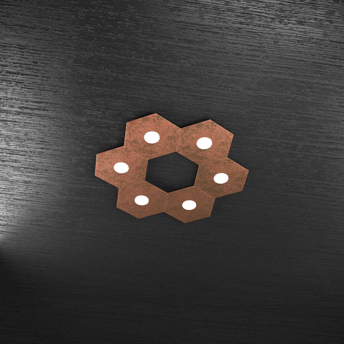 1142/6L-FR HEXAGON APPLIQUE/PLAFONIERA 6 LUCI FOGLIA RAME