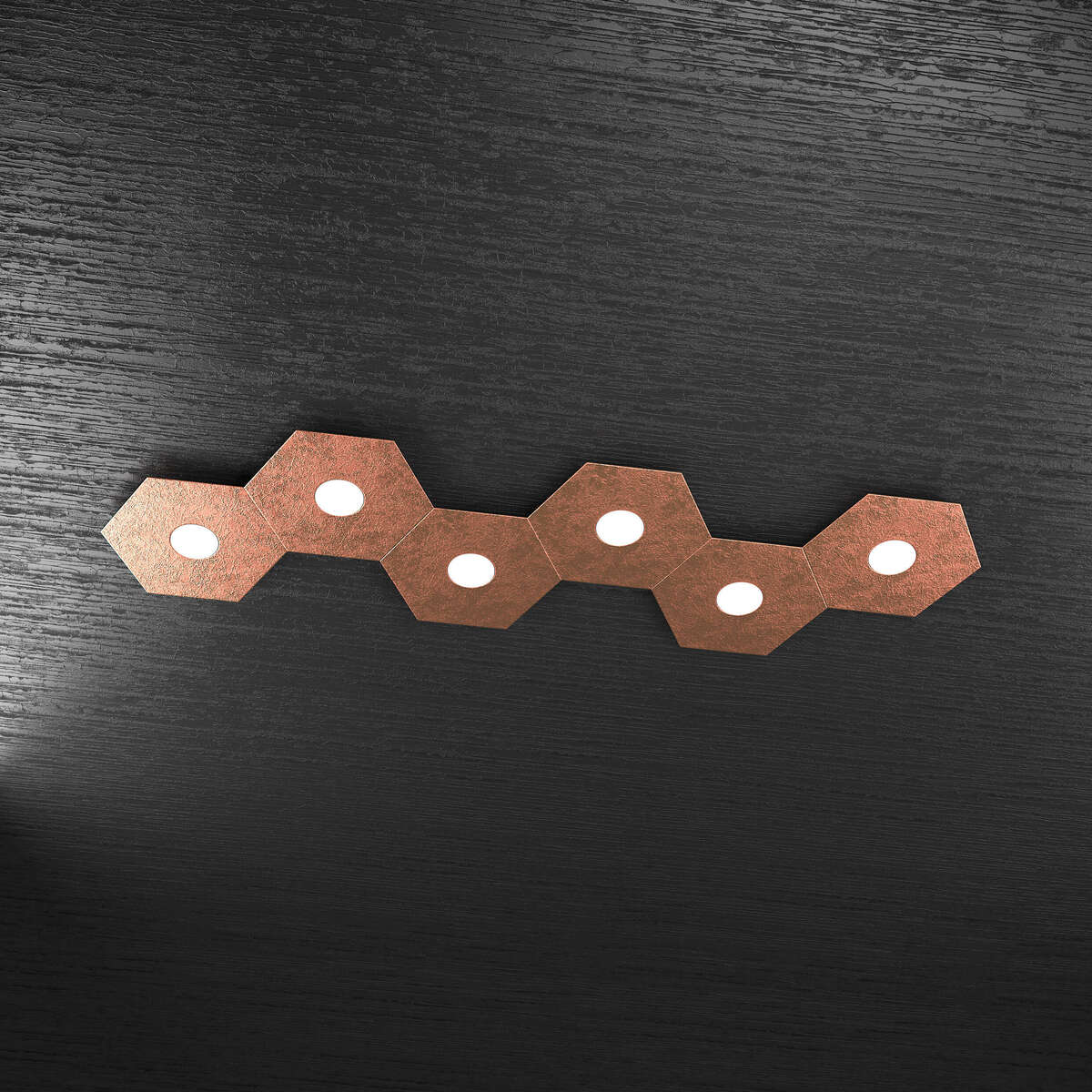 1142/6L-FR HEXAGON APPLIQUE/PLAFONIERA 6 LUCI FOGLIA RAME