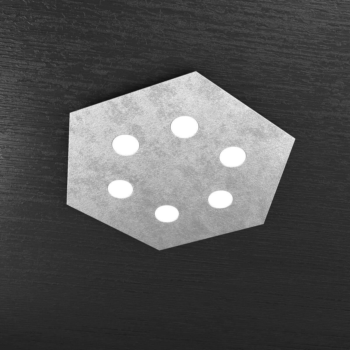 1142/PG-FA EXAGON PLAFONIERA 6 LUCI FOGLIA ARGENTO