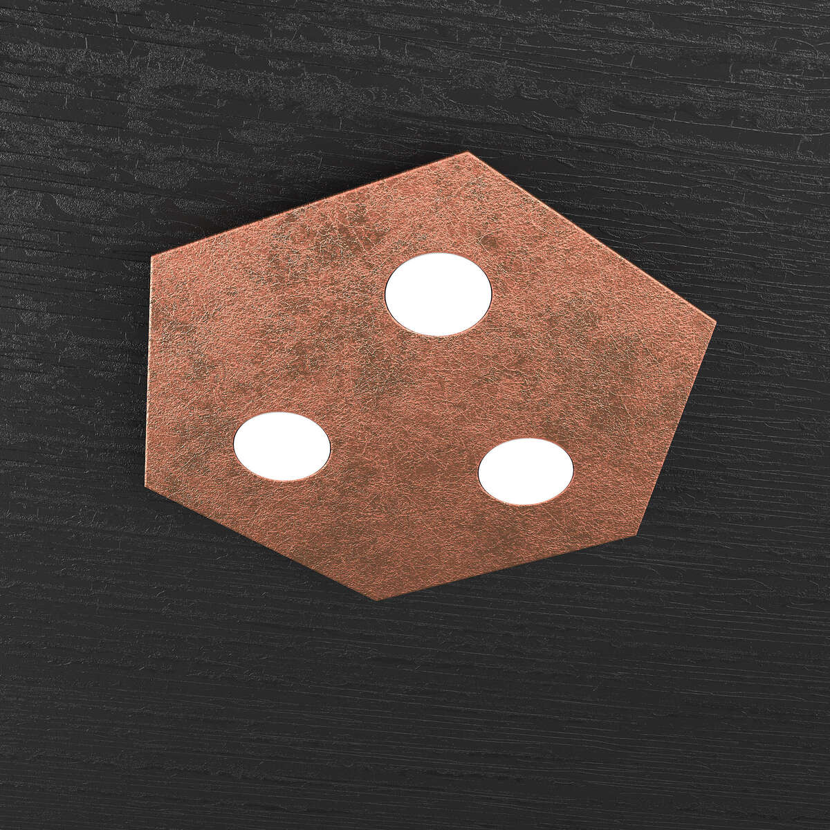 1142/PP-FR EXAGON PLAFONIERA 3 LUCI FOGLIA RAME