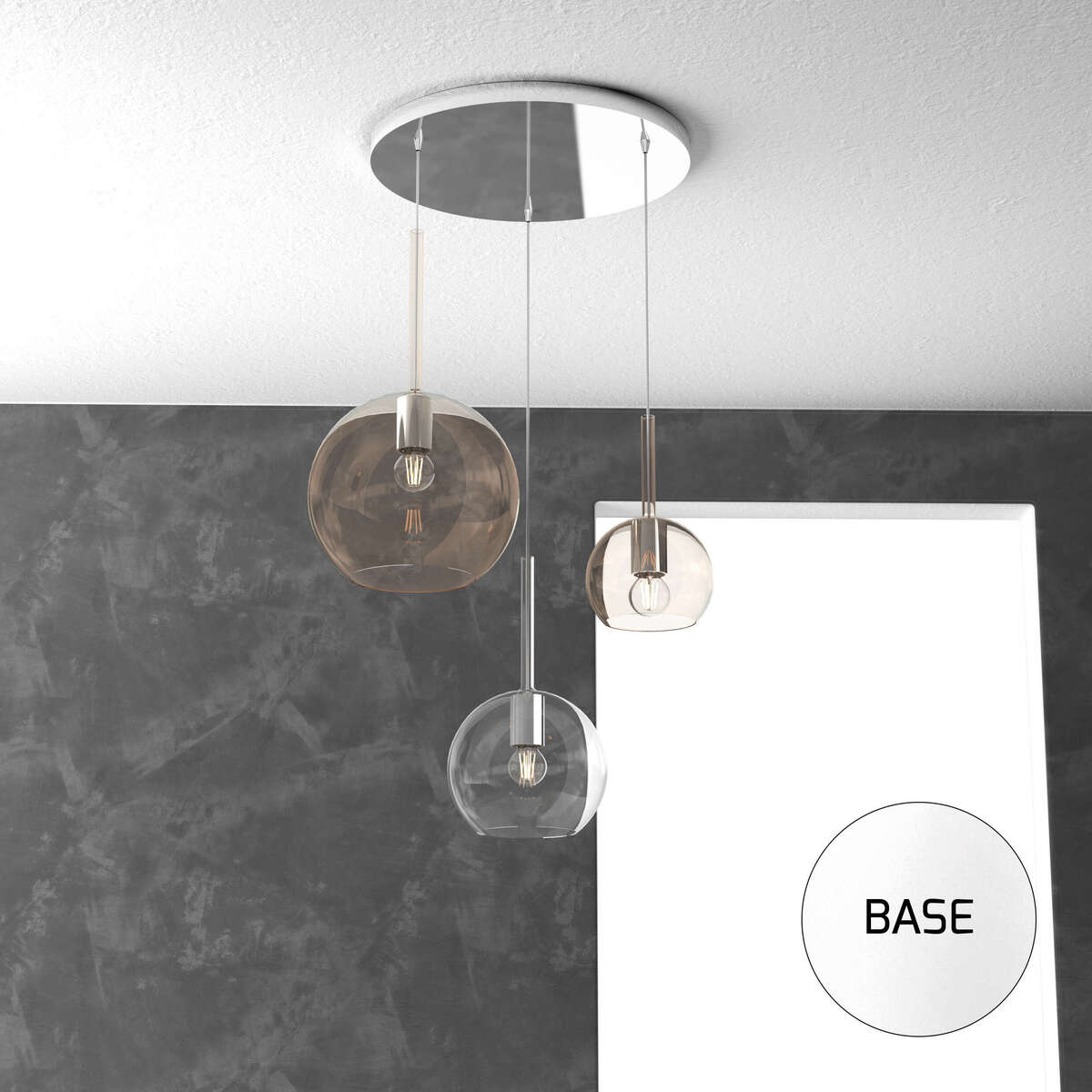 1155BI/S3 TMIX-TA FUTURE SOSP. BIANCO TONDA 3 LUCI VETRI 1 GRANDE AMBRA+1 MEDIO TRASPARENTE+1 PICCOLO AMBRA