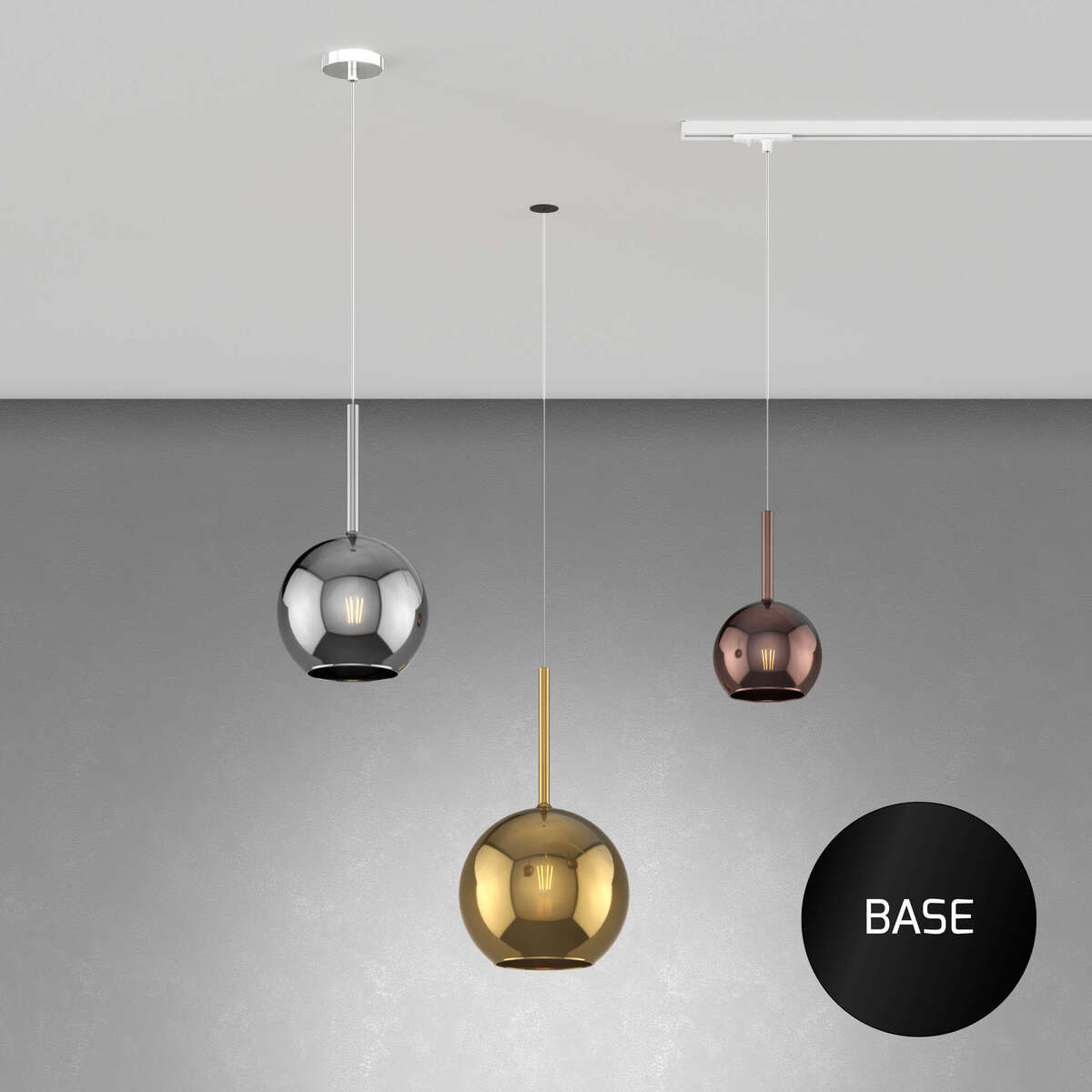 1155MONONE/SP-RA FUTURE SOSP. 1 LUCE PICCOLA RAME E PRENDI CORRENTE NERO PER BINARIO MONO