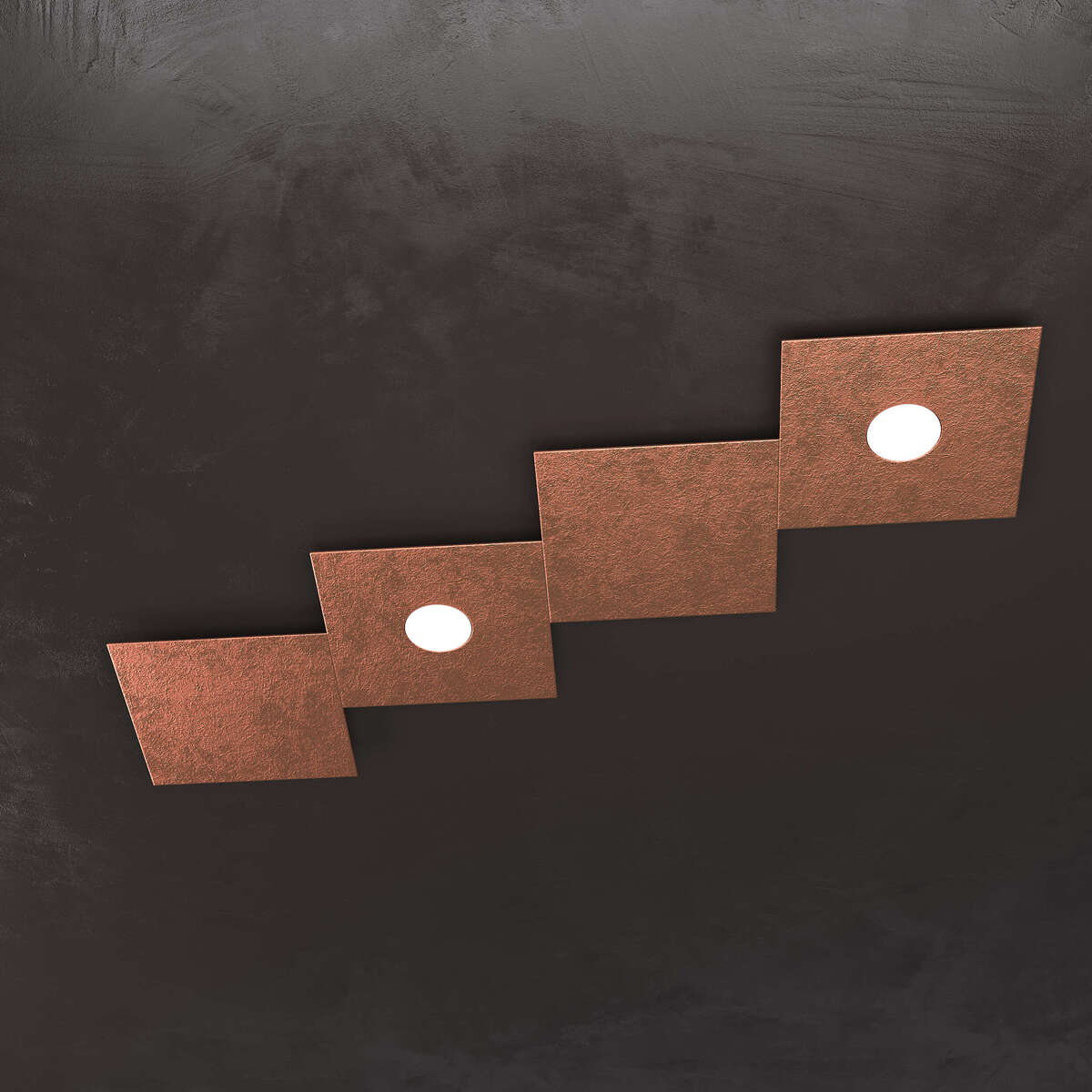 1156/2L2D-FR ECCENTRIC APPLIQUE/PLAFONIERA 2 LUCI + 2 DECORATIVO FOGLIA RAME