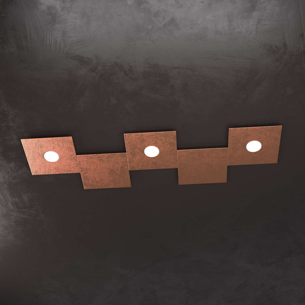 1156/3L2D-FR ECCENTRIC APPLIQUE/PLAFONIERA 3 LUCI + 2 DECORATIVO FOGLIA RAME