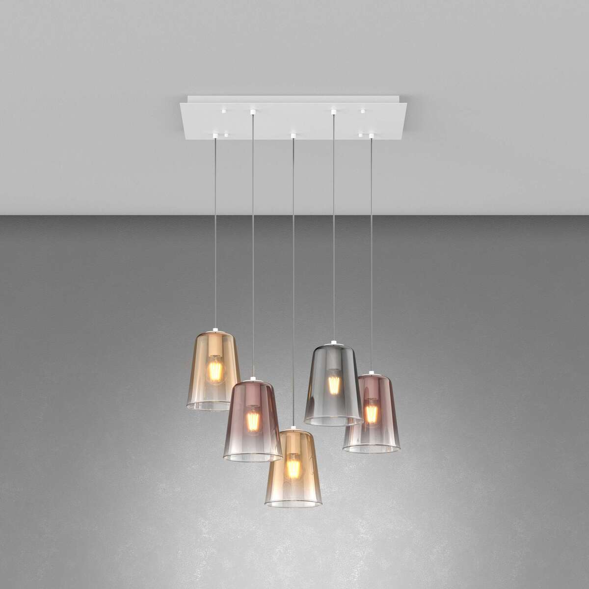 1164BI/S5 R-MC SHADED SOSP. BIANCO RETTANGOLARE 5 LUCI (2 AM+2 RA+1 CR)