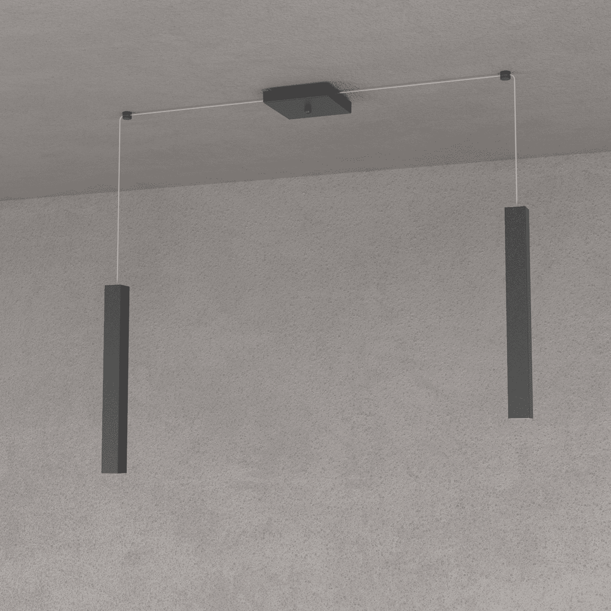 1173/S2-NE SQUARE TUBE SOSPENSIONE 2 LUCI NERO CAVO CM.250 CON BASE