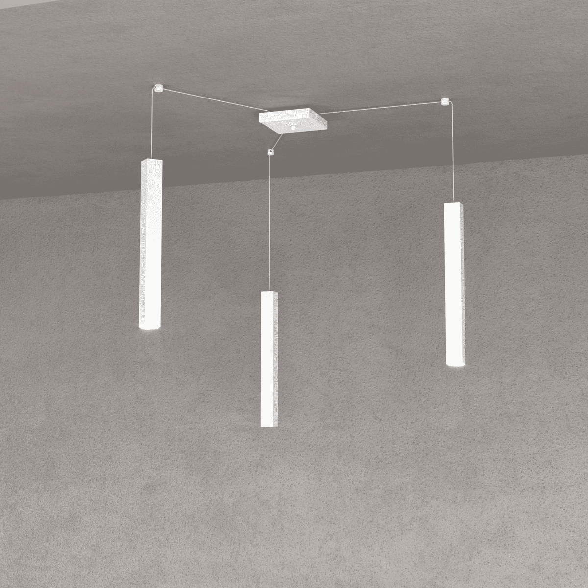 1173/S3-BI SQUARE TUBE SOSPENSIONE 3 LUCI BIANCO CAVO CM.250 CON BASE