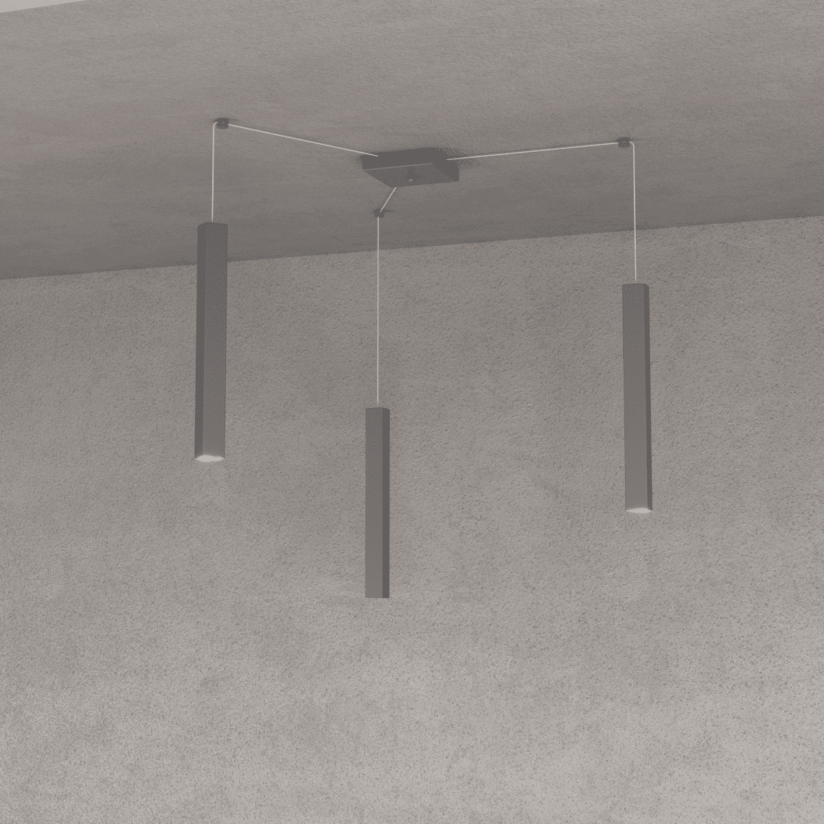 1173/S3-GA SQUARE TUBE SOSPENSIONE 3 LUCI GRIGIO ANTRACITE CAVO CM.250 CON BASE