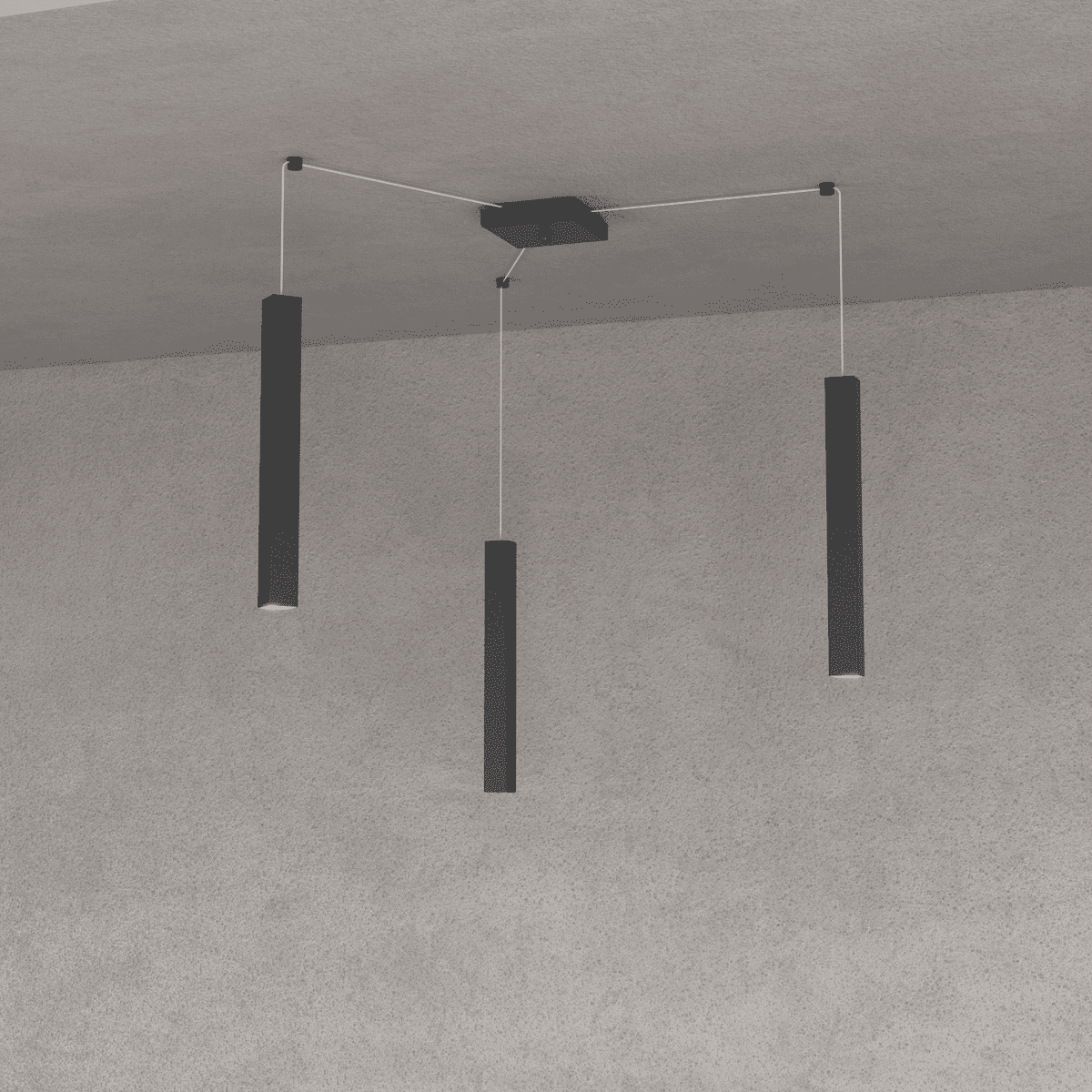 1173/S3-NE SQUARE TUBE SOSPENSIONE 3 LUCI NERO CAVO CM.250 CON BASE