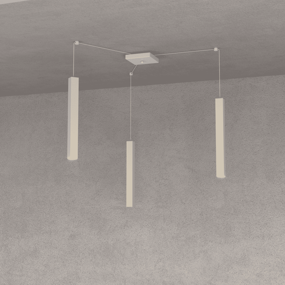 1173/S3-SA SQUARE TUBE SOSPENSIONE 3 LUCI SABBIA CAVO CM.250 CON BASE