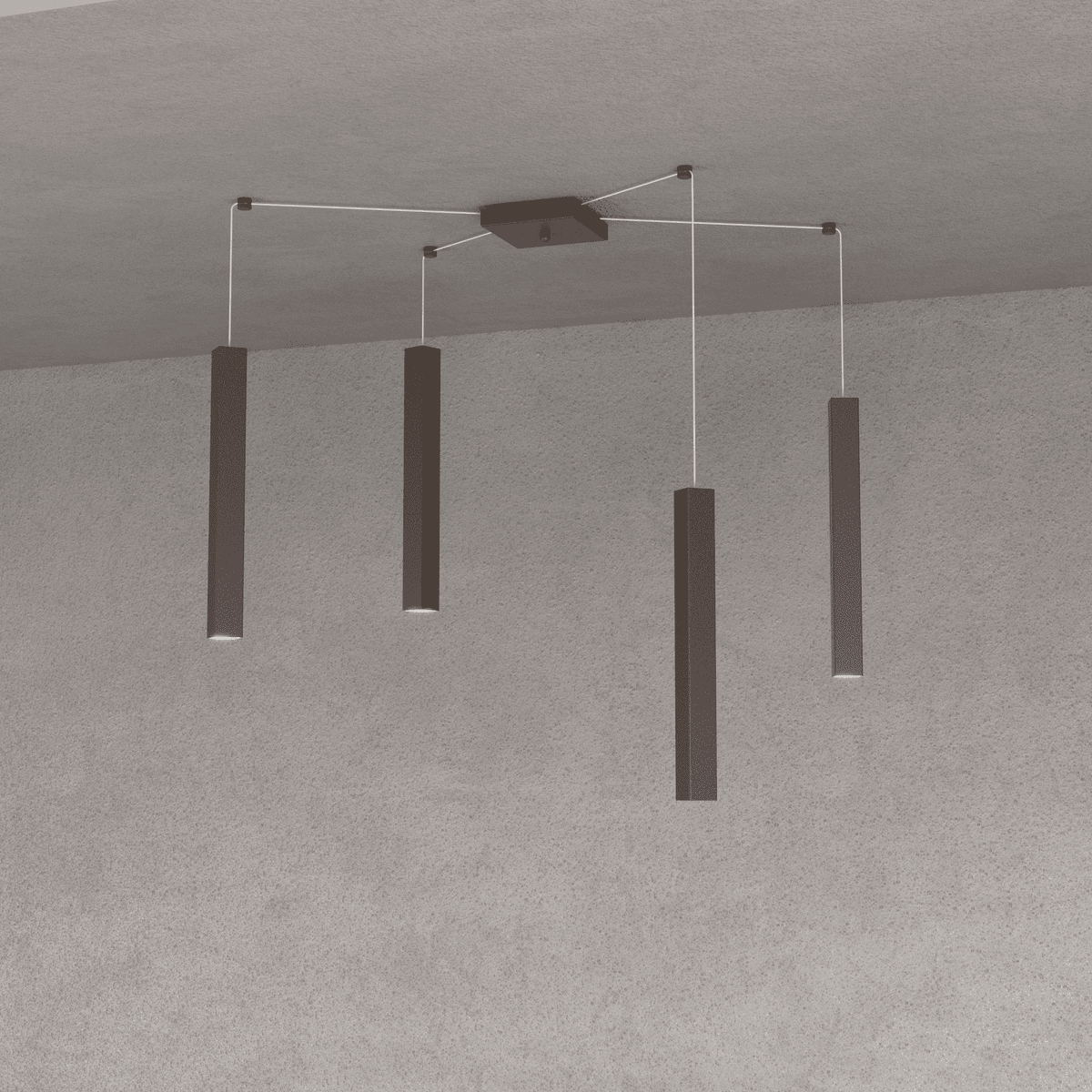 1173/S4-MA SQUARE TUBE SOSPENSIONE 4 LUCI MARRONE CAVO CM.250 CON BASE