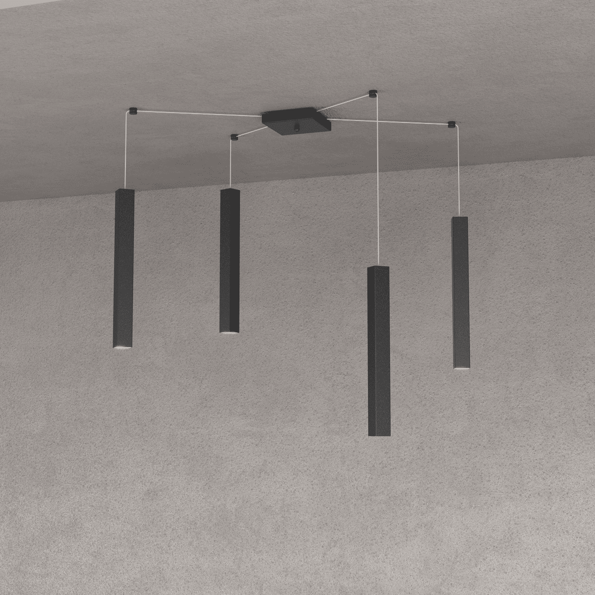 1173/S4-NE SQUARE TUBE SOSPENSIONE 4 LUCI NERO CAVO CM.250 CON BASE