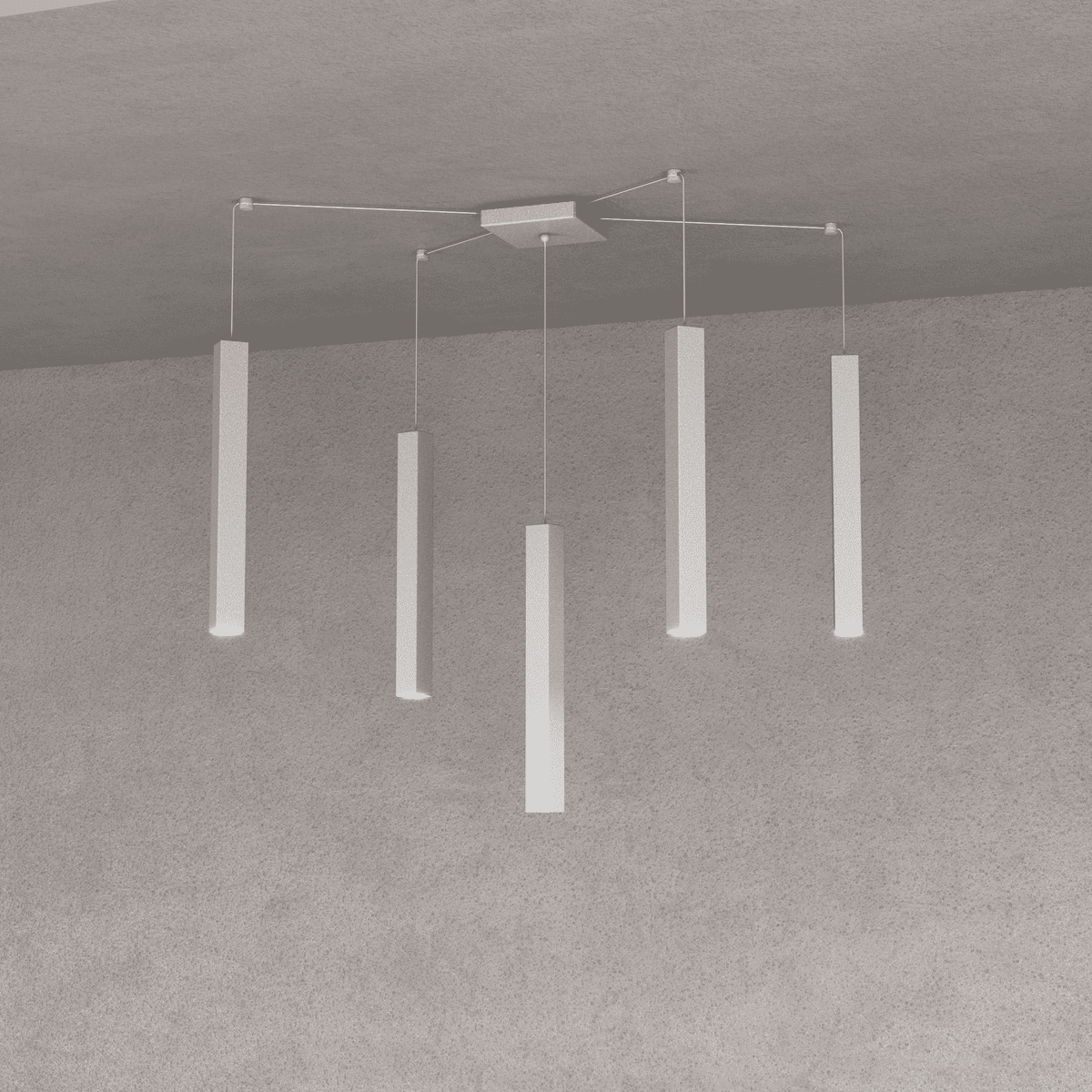 1173/S5-GR SQUARE TUBE SOSPENSIONE 5 LUCI GRIGIO CAVO CM.250 CON BASE
