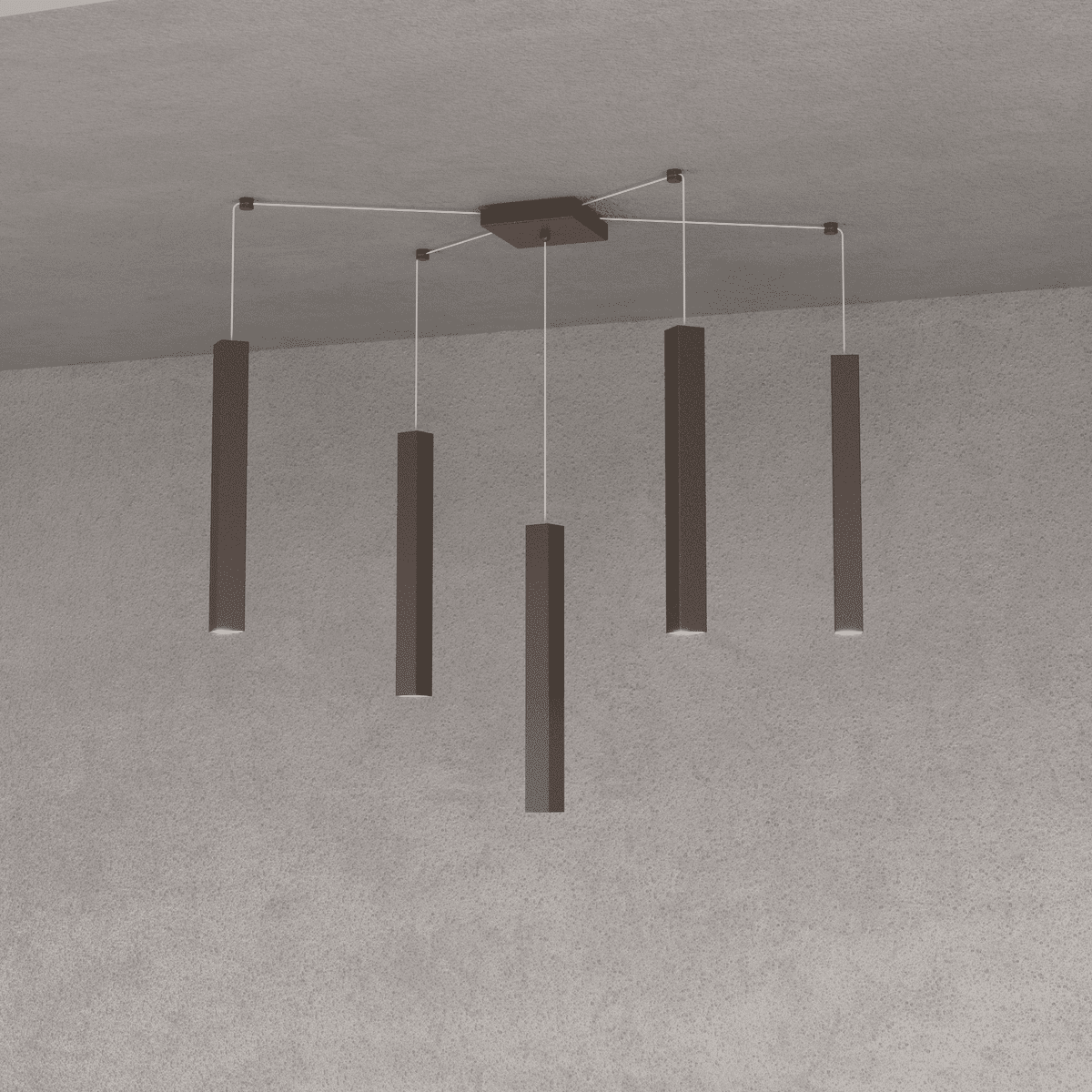 1173/S5-MA SQUARE TUBE SOSPENSIONE 5 LUCI MARRONE CAVO CM.250 CON BASE
