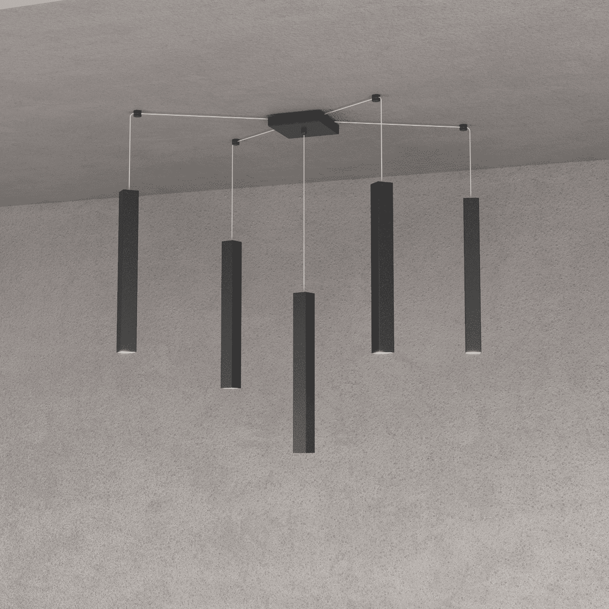 1173/S5-NE SQUARE TUBE SOSPENSIONE 5 LUCI NERO CAVO CM.250 CON BASE