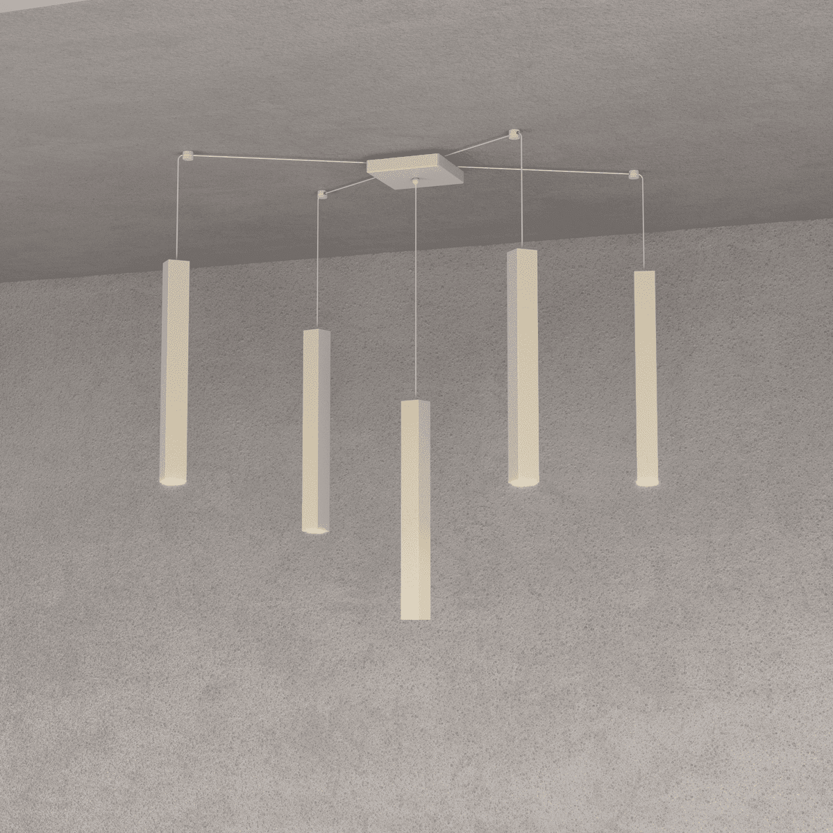 1173/S5-SA SQUARE TUBE SOSPENSIONE 5 LUCI SABBIA CAVO CM.250 CON BASE