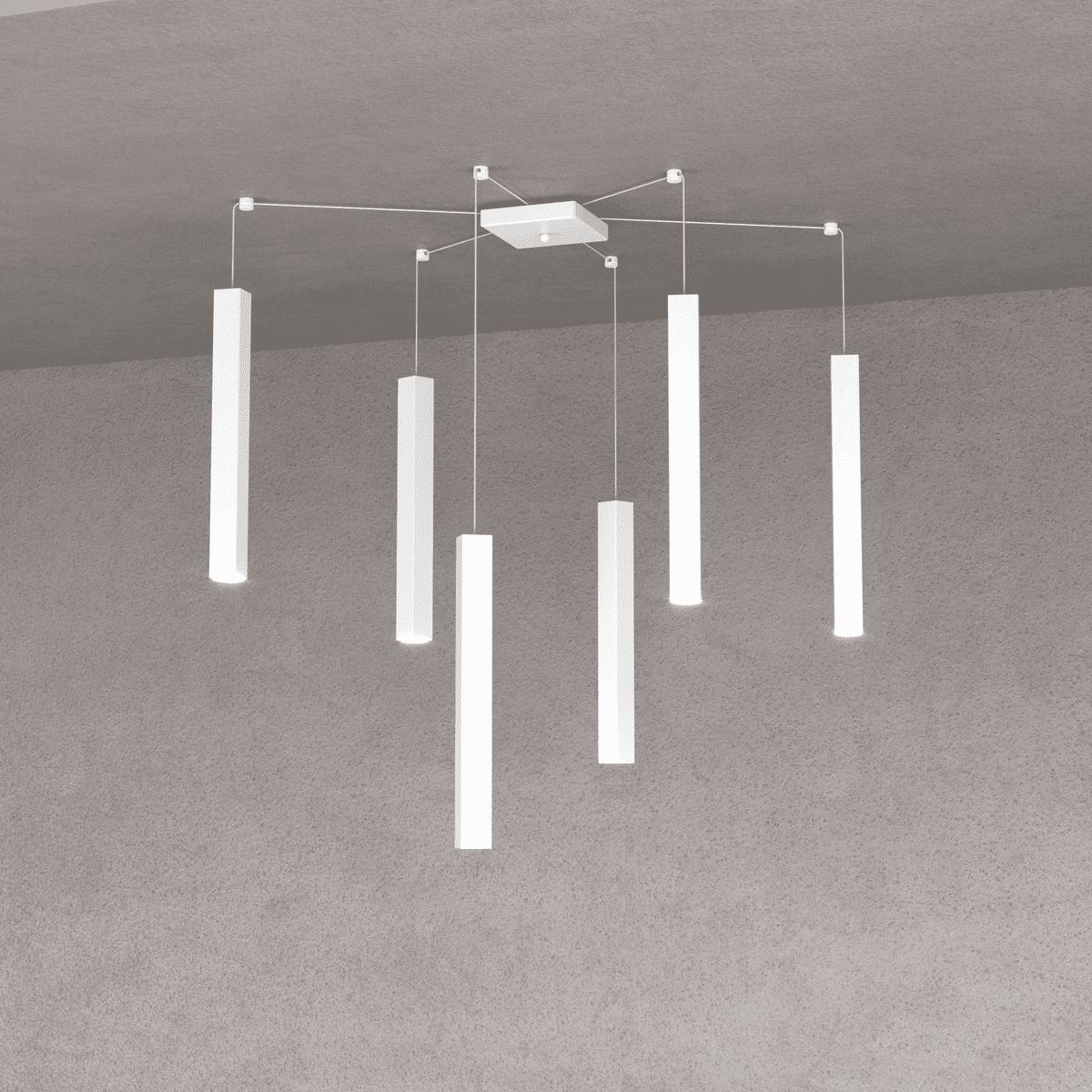 1173/S6-BI SQUARE TUBE SOSPENSIONE 6 LUCI BIANCO CAVO CM.250 CON BASE