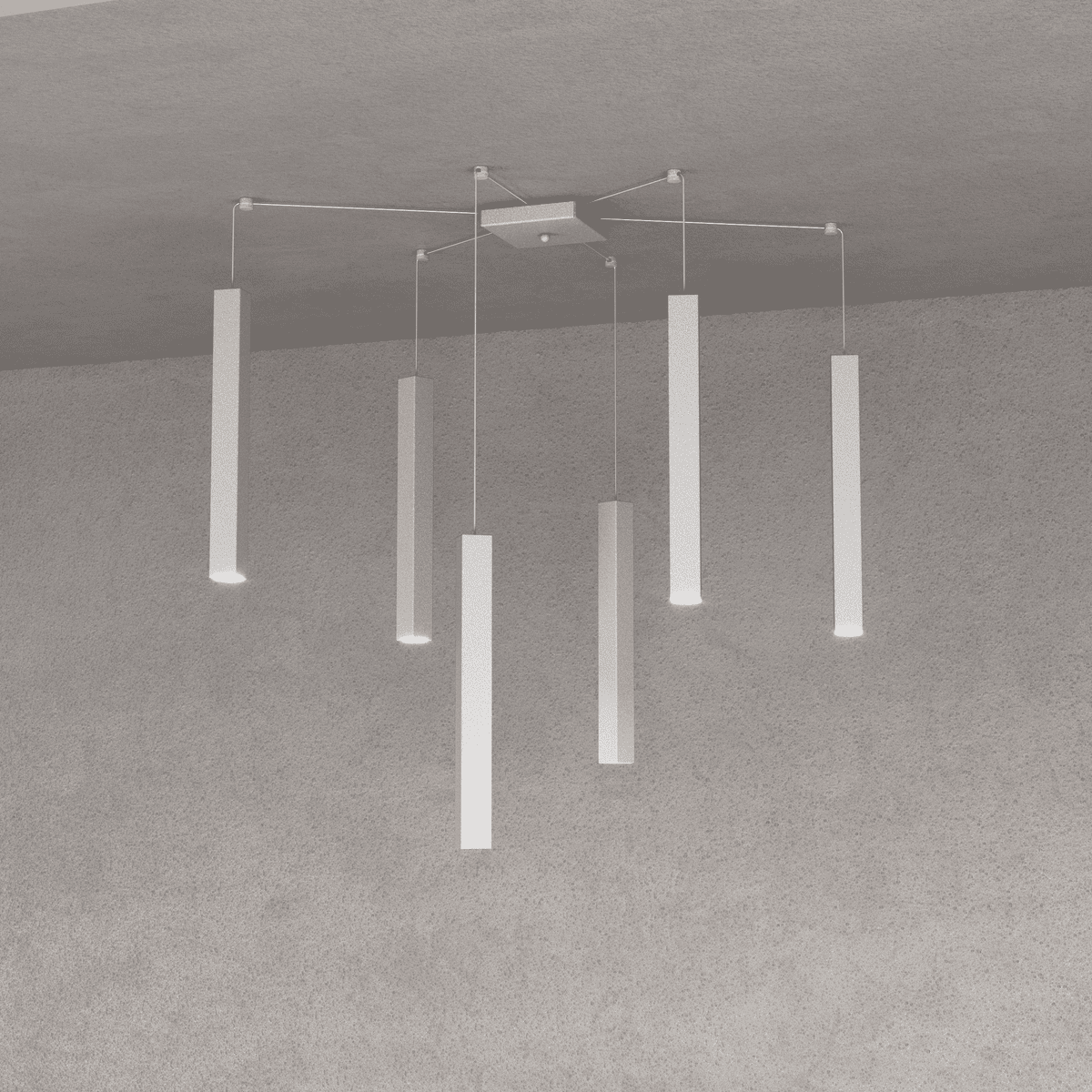 1173/S6-GR SQUARE TUBE SOSPENSIONE 6 LUCI GRIGIO CAVO CM.250 CON BASE