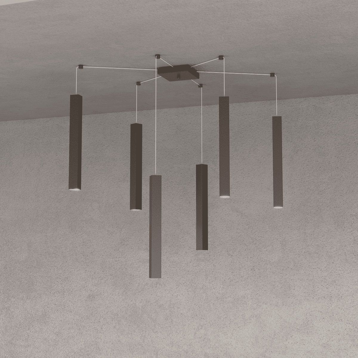 1173/S6-MA SQUARE TUBE SOSPENSIONE 6 LUCI MARRONE CAVO CM.250 CON BASE