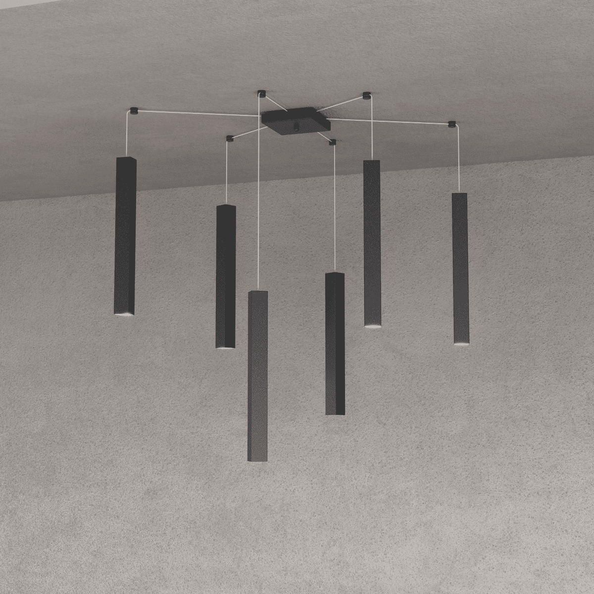 1173/S6-NE SQUARE TUBE SOSPENSIONE 6 LUCI NERO CAVO CM.250 CON BASE