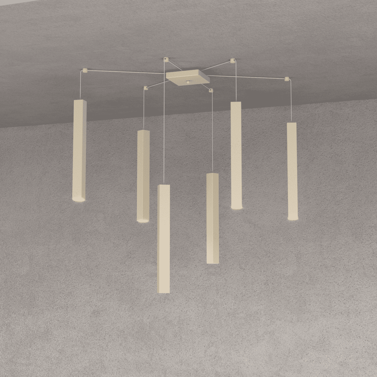 1173/S6-SA SQUARE TUBE SOSPENSIONE 6 LUCI SABBIA CAVO CM.250 CON BASE