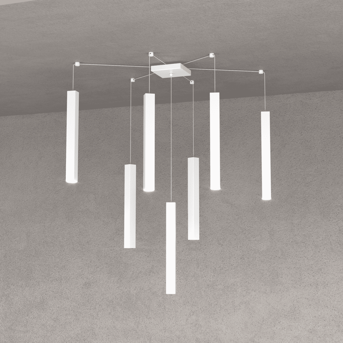 1173/S7-BI SQUARE TUBE SOSPENSIONE 7 LUCI BIANCO CAVO CM.250 CON BASE