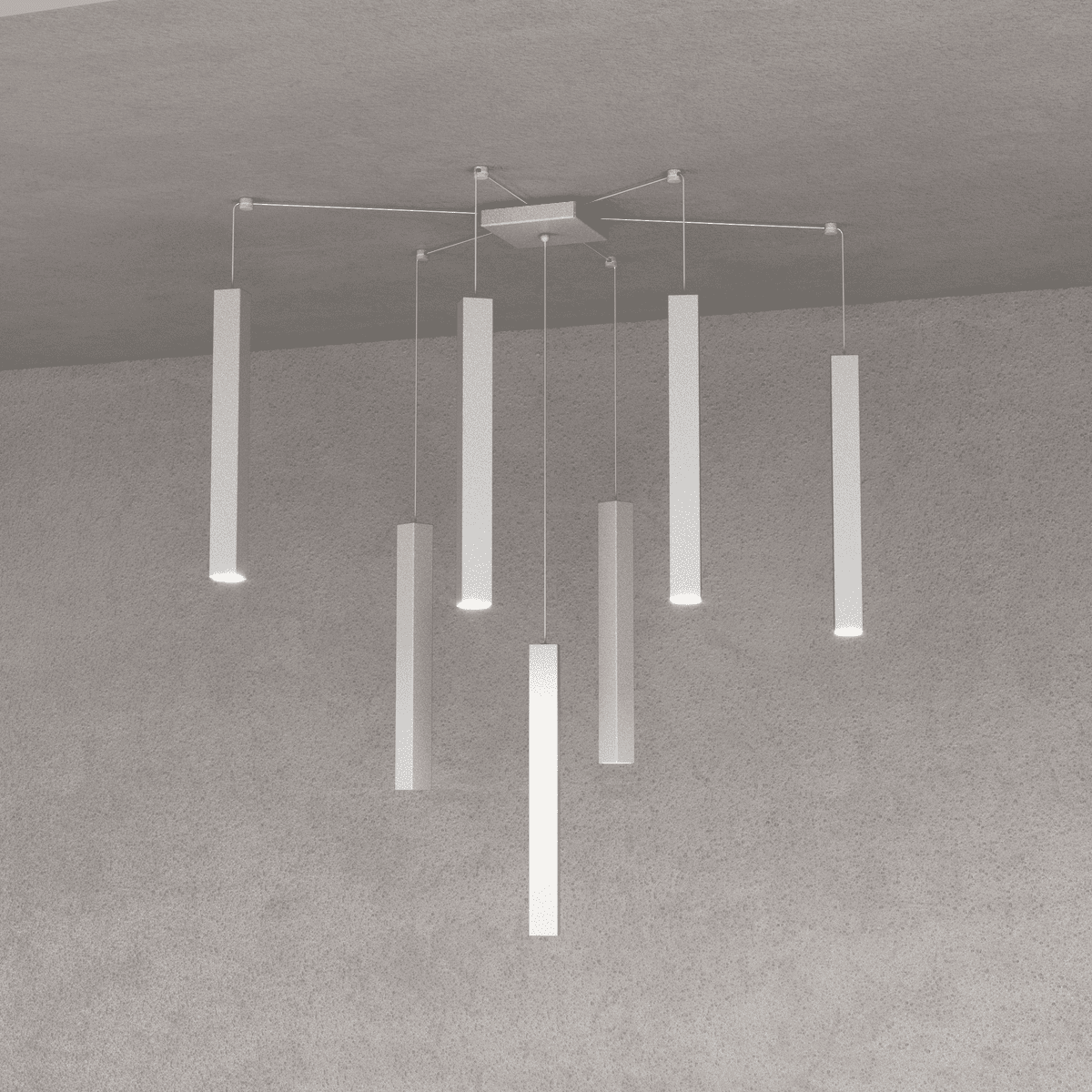 1173/S7-GR SQUARE TUBE SOSPENSIONE 7 LUCI GRIGIO CAVO CM.250 CON BASE