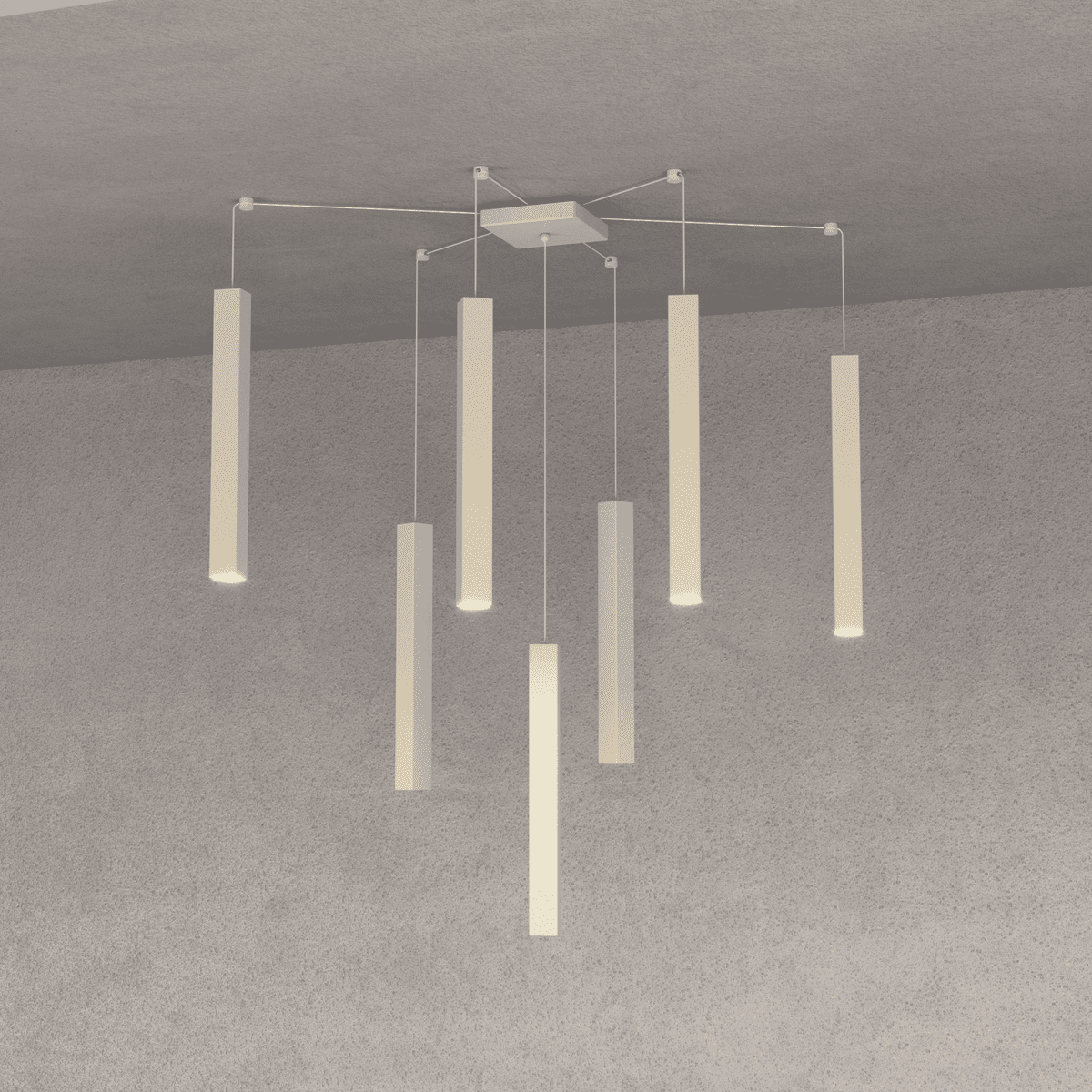 1173/S7-SA SQUARE TUBE SOSPENSIONE 7 LUCI SABBIA CAVO CM.250 CON BASE
