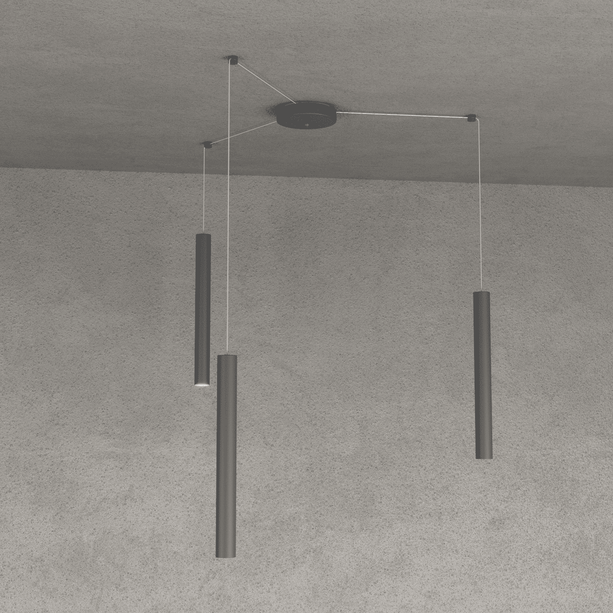 1174/S3-GA ROUND TUBE SOSPENSIONE 3 LUCI GRIGIO ANTRACITE CAVO CM.250 CON BASE
