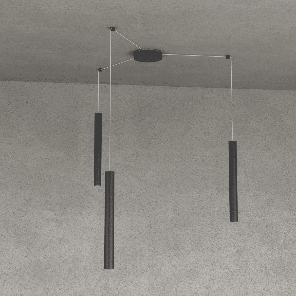 1174/S3-NE ROUND TUBE SOSPENSIONE 3 LUCI NERO CAVO CM.250 CON BASE