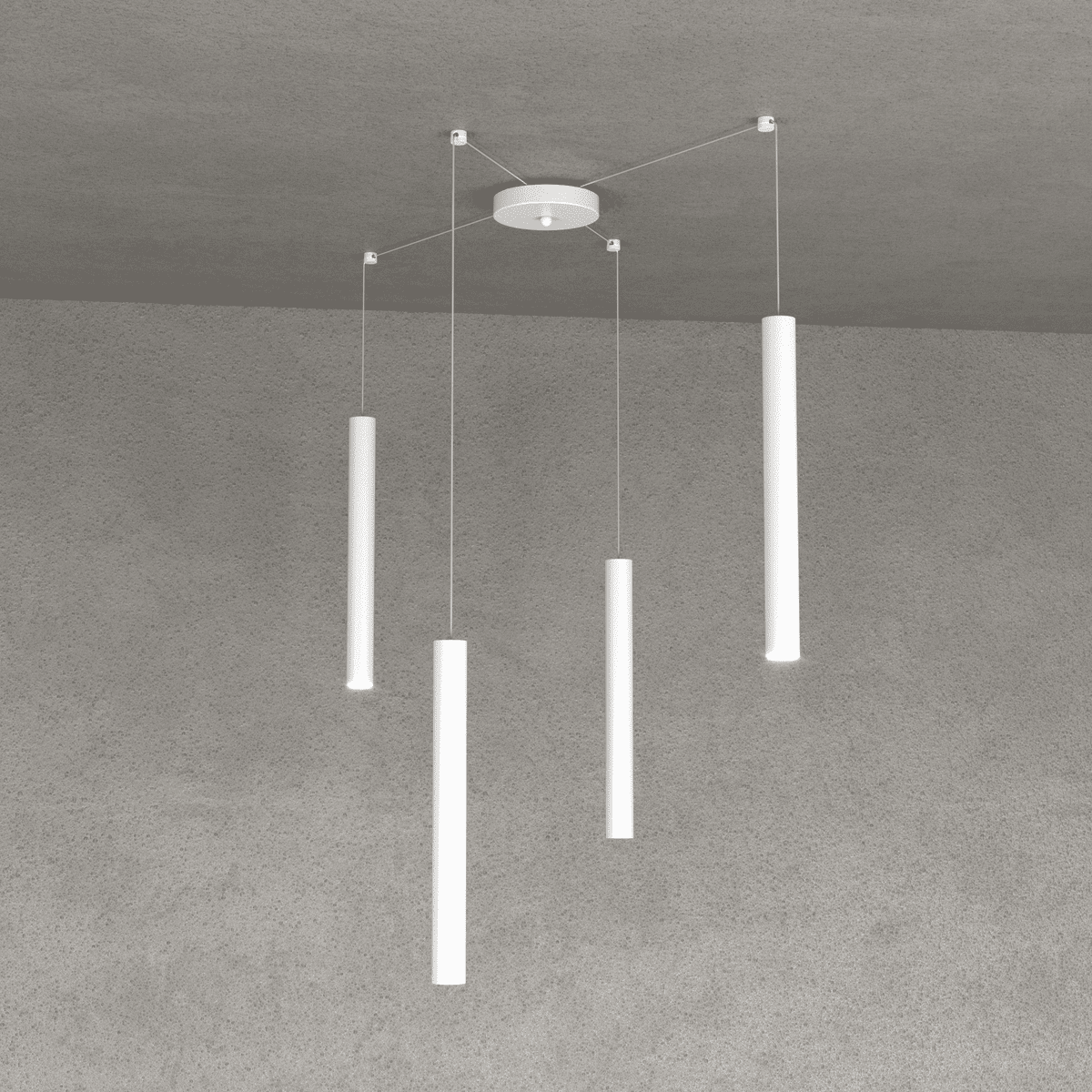 1174/S4-BI ROUND TUBE SOSPENSIONE 4 LUCI BIANCO CAVO CM.250 CON BASE