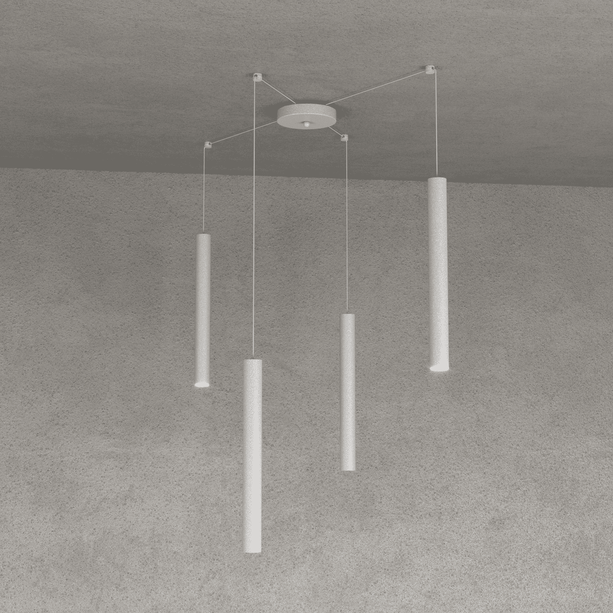 1174/S4-GR ROUND TUBE SOSPENSIONE 4 LUCI GRIGIO CAVO CM.250 CON BASE