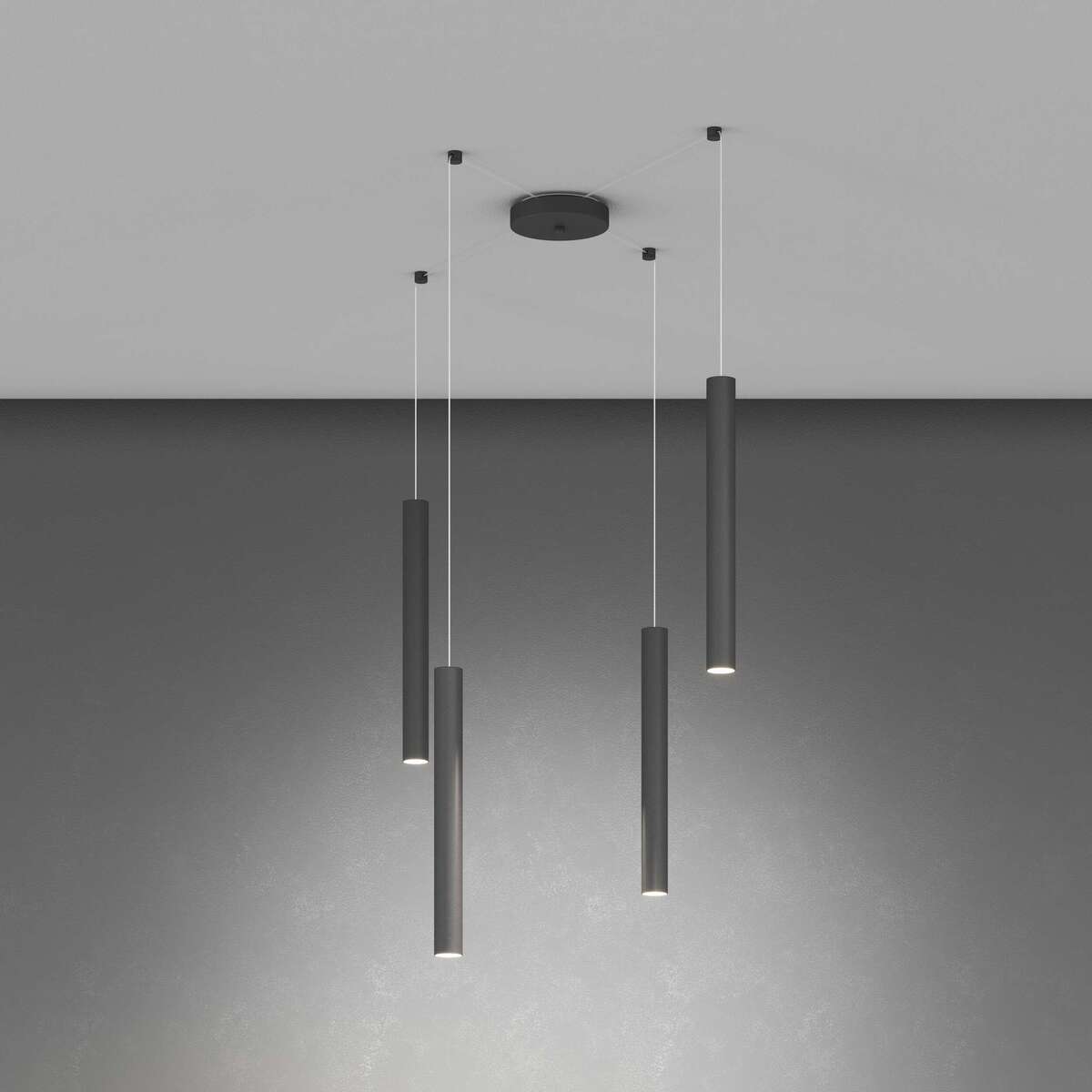 1174/S4-NE ROUND TUBE SOSPENSIONE 4 LUCI NERO CAVO CM.250 CON BASE
