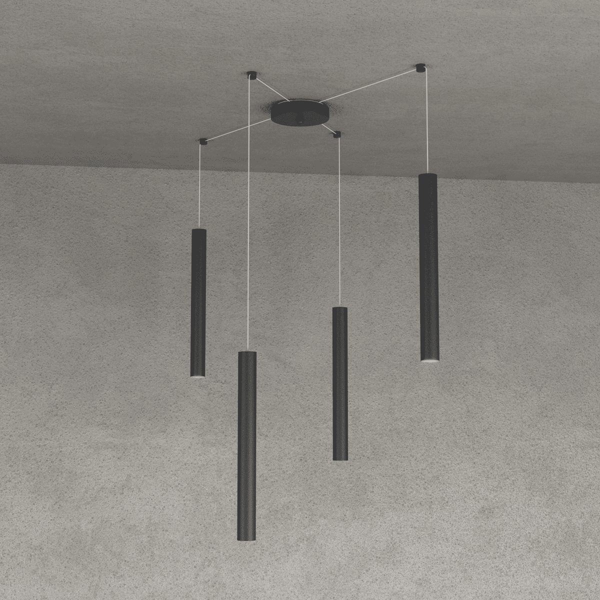 1174/S4-NE ROUND TUBE SOSPENSIONE 4 LUCI NERO CAVO CM.250 CON BASE